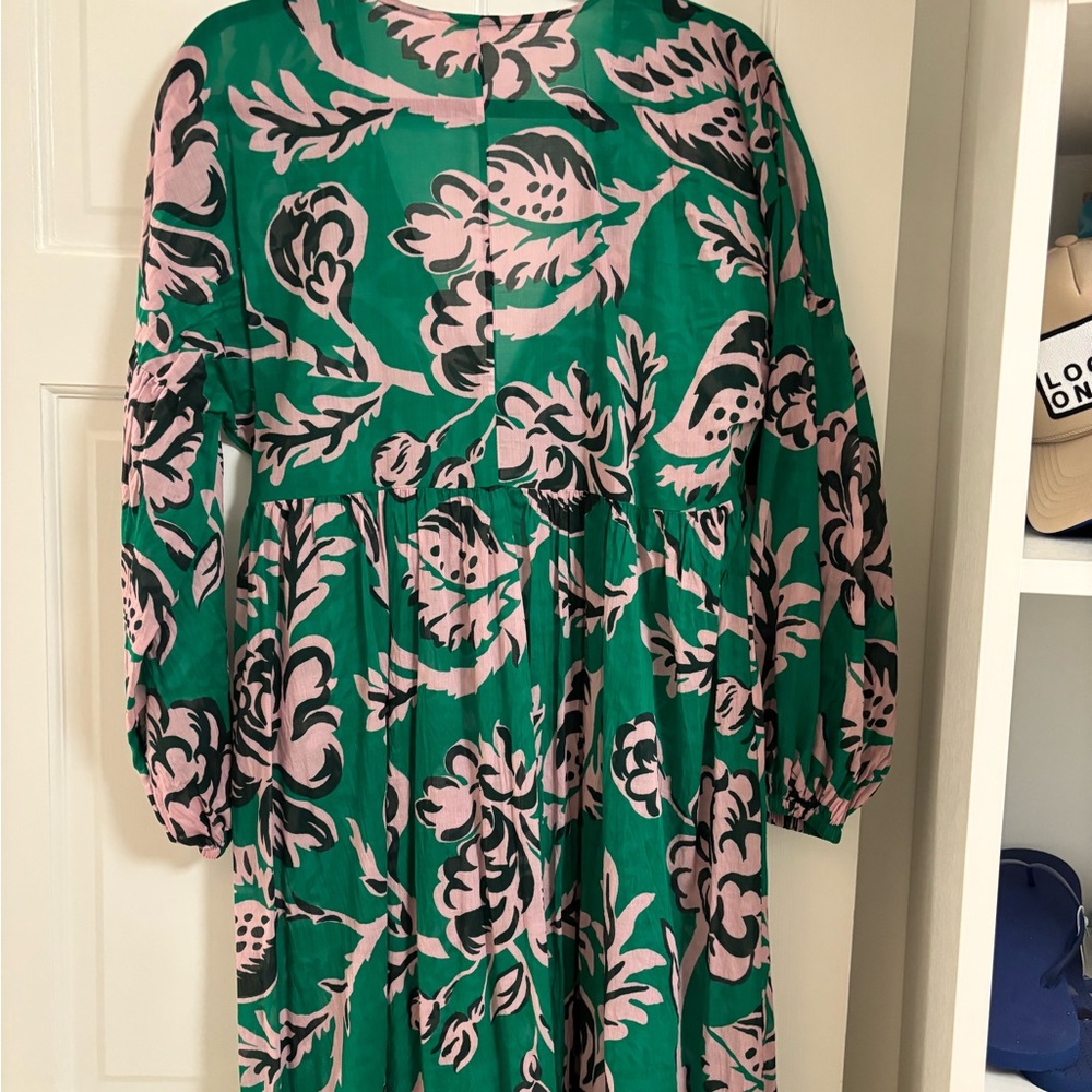 Boden Green and Pink Floral caftan cover up